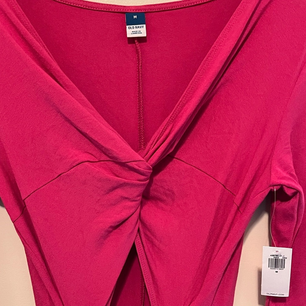 NWT Old Navy Pink Fit and Flare Twist-Front Cutout Midi Dress. Size Medium - Picture 7 of 8
